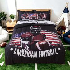 Boys Sports Comforter Set Twin 6 Pieces American Flag Football Rugby Bedding for