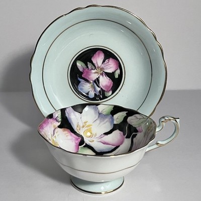 PARAGON Double Warrant BLACK PRIMROSE Cup & Saucer / 1940s ENGLAND Bone China