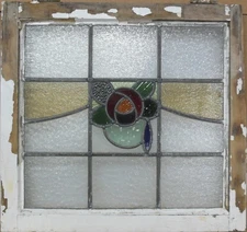 MACKINTOSH ROSE MIDSIZE OLD ENGLISH LEADED STAINED GLASS WINDOW 23.5" X 22"