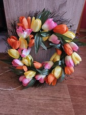 LED-Dekokranz Ø40 cm Tulpenkranz mit Beleuchtung-Frühlingsdeko Türdeko Osterdeko