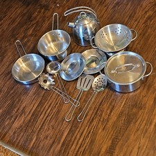 Melissa  Doug Stainless Steel Kids Play Cookware Set w/ Utensils Use As Real 