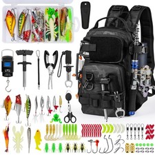 Fishing Tool Kit, Backpack and Tackle Box with Tackle Included Lures Hooks Si...