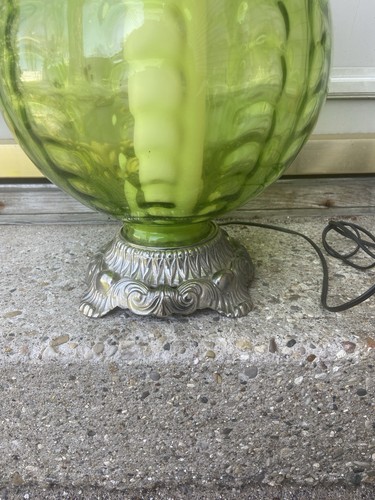 STUNNING MID-CENTURY GREEN GLASS LARGE TABLE LAMP LIGHT UP BASE EF & EF IND. - Picture 11 of 18