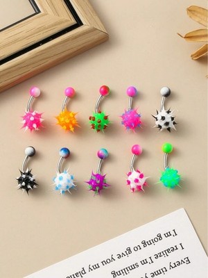 10Pcs Spiky Silicone Belly Button Rings 14G Stainless Steel Navel Piercing Lot