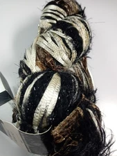 Feza Premier Ribbon Yarn Color #33 Black/Brown/White/Metallic Gold 100g 210 Yds