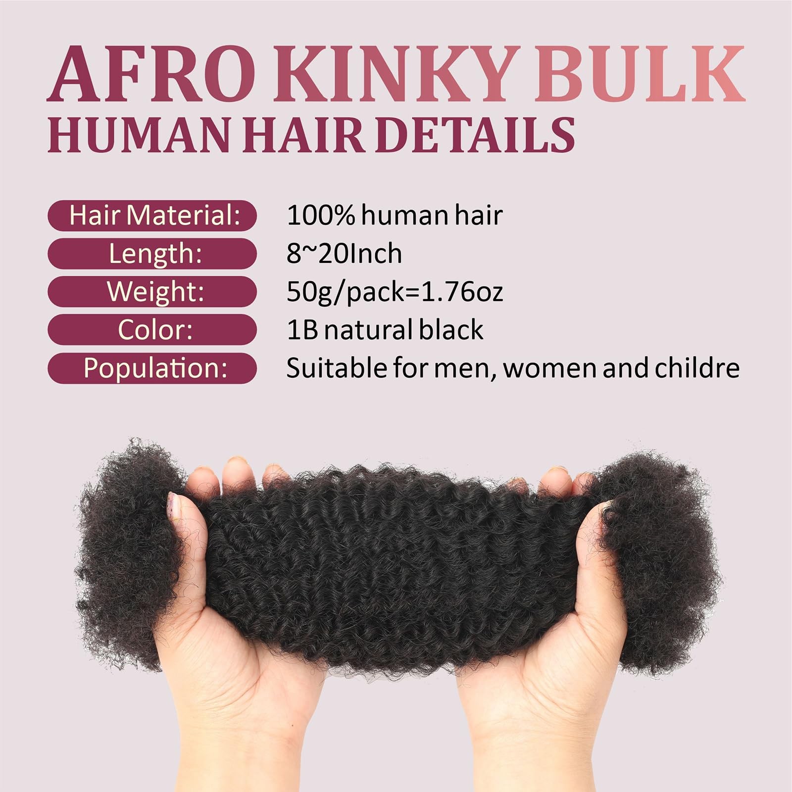 Afro Kinkys Bulk Human Hair For Dreadlock Extensions, Loc Repair, Afro Kinky ...
