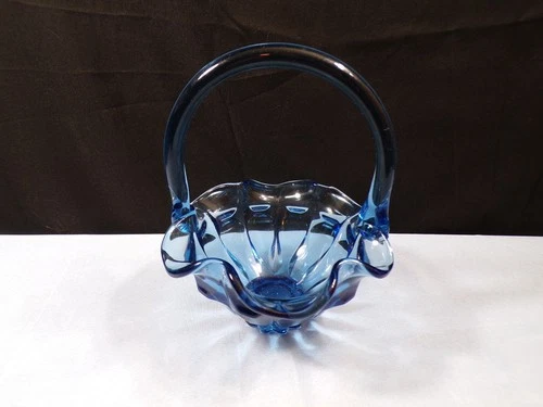 Fenton Blue Glass Valencia Basket 6 1/2" Tall