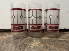 Set of 3 Vintage Coca-Cola Coke Drinking Glasses Tiffany Style Frosted