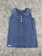 Vintage Guess Dress Girls 2T Blue Denim Sleeveless Peter Pan Collar USA