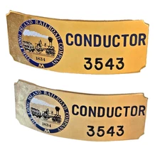 Lot of 2 Vintage Long Island Railroad CONDUCTOR Hat Badges