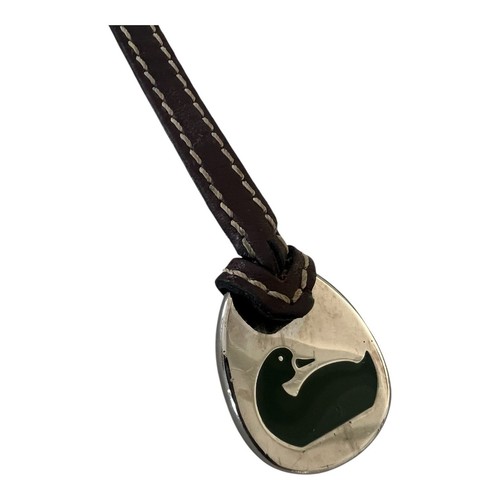 Dooney&Bourke Fob Tag Charm Replacement Brown Leather Duck Green on Silver Metal - Picture 2 of 11
