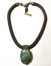 Jan Michaels San Francisco Studio Egyptian Scarab  Necklace Brass Mesh