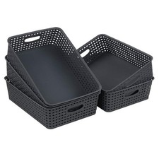 A4 Paper Plastic Storage Basket Tray, 5 Packs, Grey Desktop Organizing Baskets
