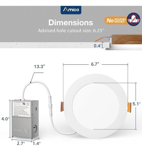 "Paquete de 12 downlights de techo LED ultrafinos de 6"" Amico 5CCT con cajas de conexiones" - Imagen 2 de 7
