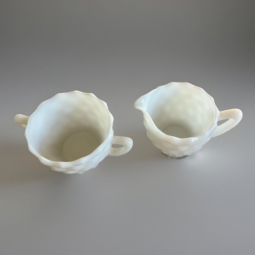 Jeannette Depression Glass Cube White Milk Glass Creamer and Sugar Bowl - Picture 3 of 17