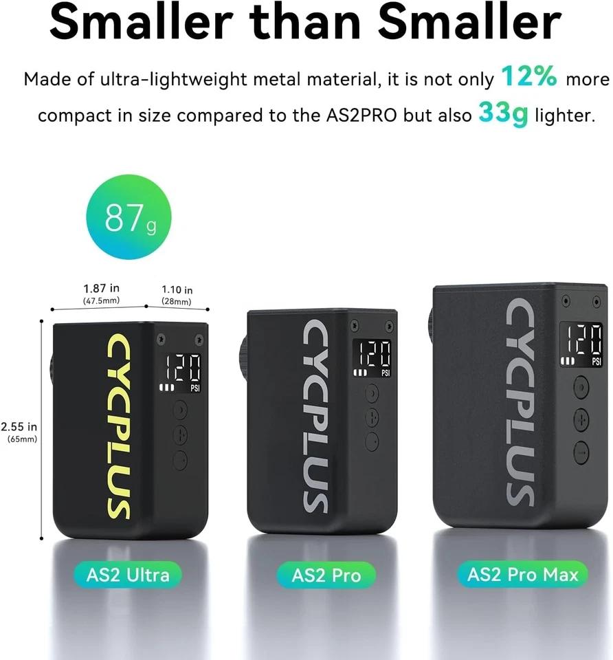 CYCPLUS AS2Ultra 120 PSI Electric Mini Pump, Gauge, Presta/Schrader - openbox - Image 2 of 4