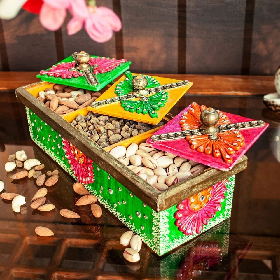 Handcrafted Wooden Decorative Dry Fruits Container Storage Box Size 13x5x4 inch - Image 3 of 4