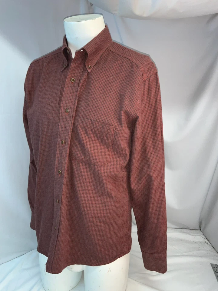 Bill’s Khakis 长袖纽扣衬衫 M 男式红色格子棉美国 YGI K1-151 — 第 2/4 张图片
