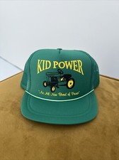 Vintage John Deere Trucker Hat Kid Power Youth Boys Snap Back Mesh Green