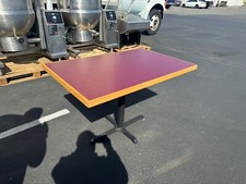 Commercial Rectangular Burgundy Laminate Dining Table w/Oak Trim  30''W x 48''L