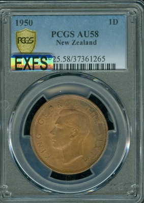 1950 New Zealand Penny Pcgs Au 58 Mac Exfs Rare Ebay