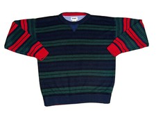 VTG 80s/90s Gitano Mens Green Red Blue Striped Acrylic Sweater Sz M/L