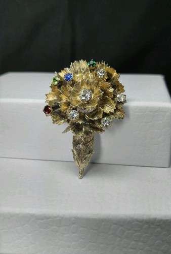 Vintage Sterling Silber 925 Gold Platte Strass Blume Brosche / Anstecknadel (R signiert) - Bild 9 von 12