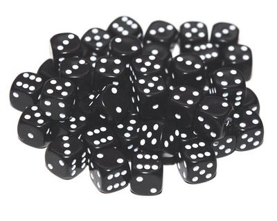 50 schwarze Würfel, 12 mm, D6 (6-seitig)