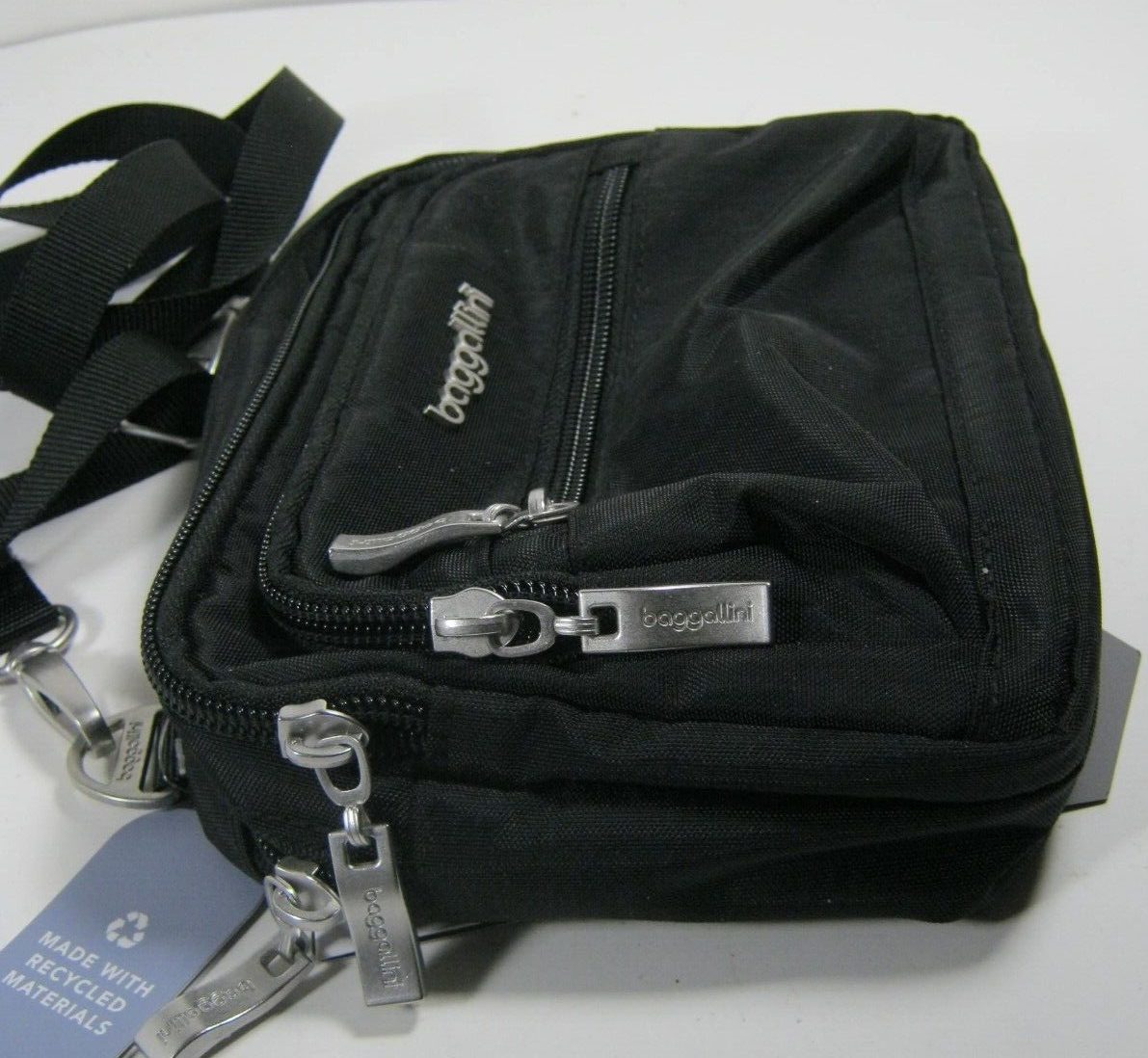 Baggallini Triple Zip Bag Bagg Crossbody Black Washable Pockets