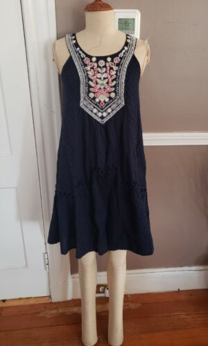 Gorgeous Navy Blue Embroidered Anthropologie Dres… - image 1