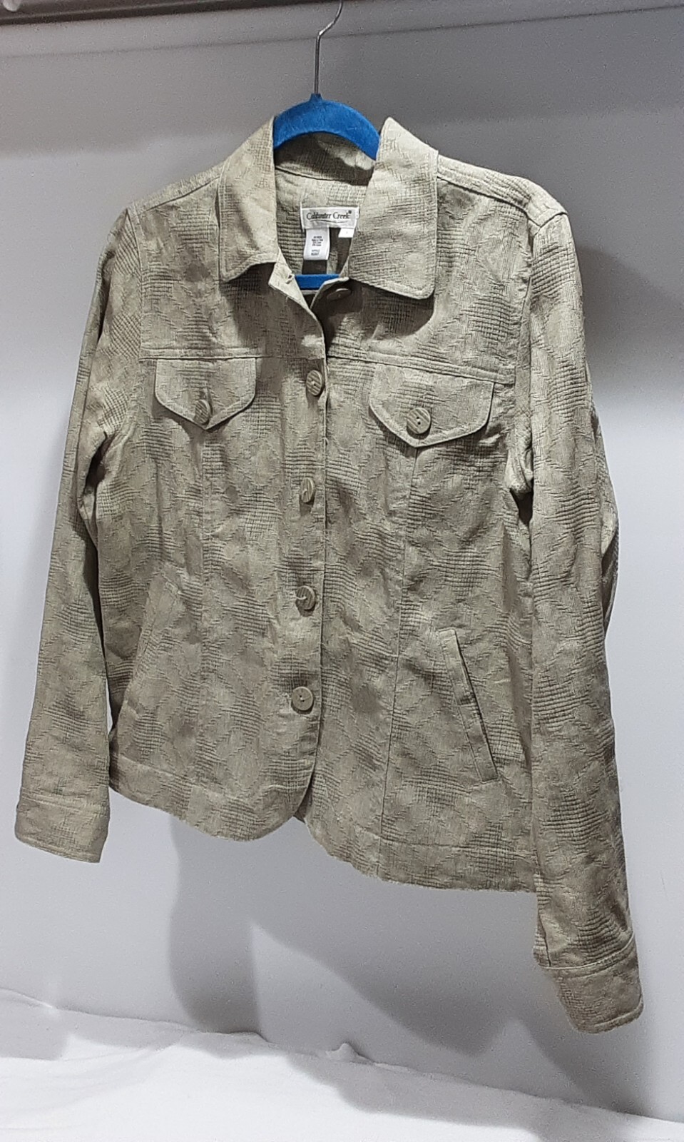 Coldwater Creek womens small linen/cotton olive green "jean" jacket 4