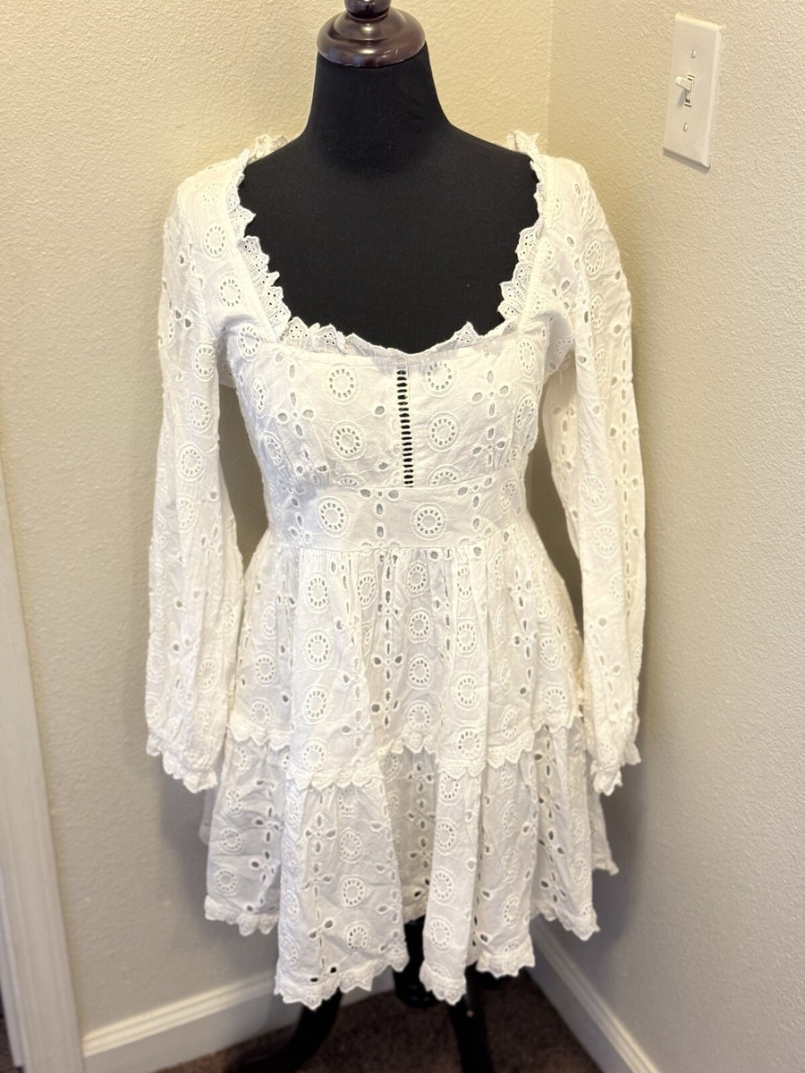ASOS White Broderie Anglaise Dress Fit Flare Mini Square Neck Cotton 8 NEW