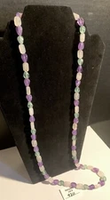 Vintage Acrylic Bead Purple Green 34" Necklace