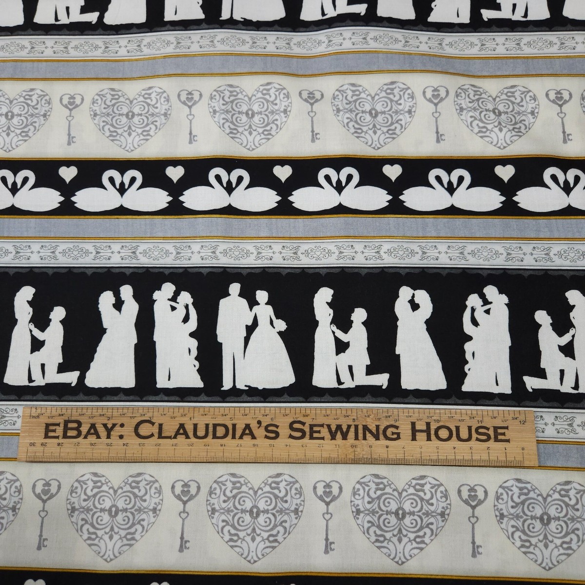 専用ページ　アサ I Do BTY Dan Morris Quilting Treasures Wedding Bride Groom Stripe