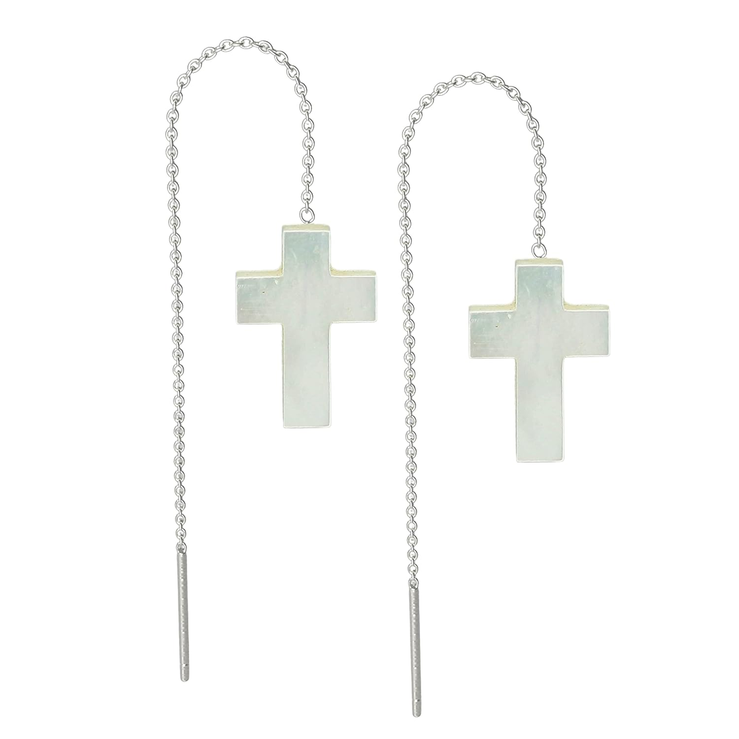 Handmade Mother of Pearl Cross Threader Earrings for Women’s Casual or Formal Style