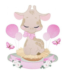 Baby Girl Giraffe Balloons Quilt Block Embroidered