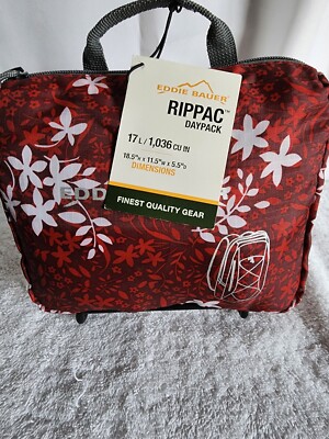 NEW Eddie Bauer Rippac Backpack Daypack 17L Red Floral Outdoor Travel Compact