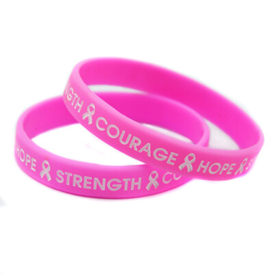 Breast Cancer Awareness Silicone Wristband Hope Strength Courage - Main Image