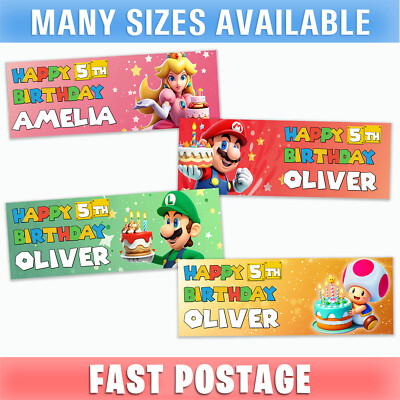 Mario Charaktere Kuchen personalisiertes Banner Party Geburtstag Kinder Spiel Jungen Mädchen