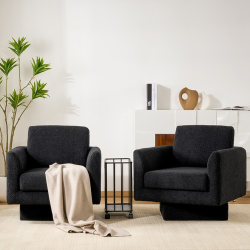 360° Modern Swivel Accent Chairs set of 2,30" W Teddy Sherpa Round Armchair,Thic