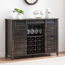 Farmhouse Bar Cabinet w/8 Wine Racks, Barn Door+Footrest, 47.2" for Dining Room