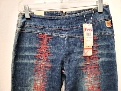 Vintage Y2K Johnny Blaze Flame Ladies 5/6 Suede Trim Flared Jeans