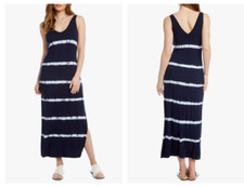 KAREN KANE Blue White Tie Dye Alana V-Neck Jersey Side Slit Maxi Dress M = 8/10