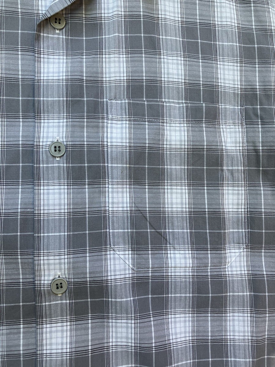 Vintage 90s agnes b homme Men's Gray Plaid Pocket Button Up Vintage 90s agnes b homme Men's Gray Plaid Pocket Button Up