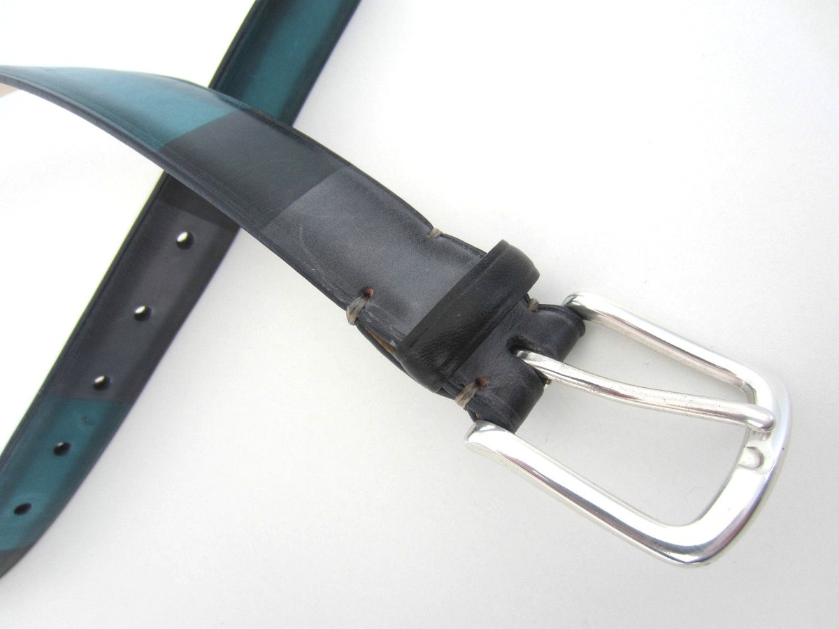 Ceinture Paul Smith En Cuir Vert, Noir Et Gris - Taille 28" - Made In Spain - Neuf Avec étiquettes