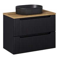 Waschtisch 80Cm Schwarz Gerillte Front Eiche Keramik Waschbecken BadmöBel