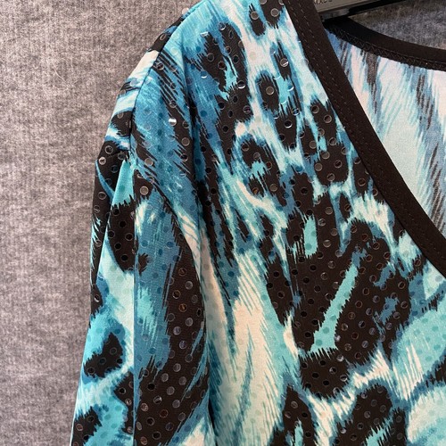 Susan Graver Bluse Damen Plus 2X Blau Pailletten V-Ausschnitt Struktur Animal Print Top - Bild 4 von 10