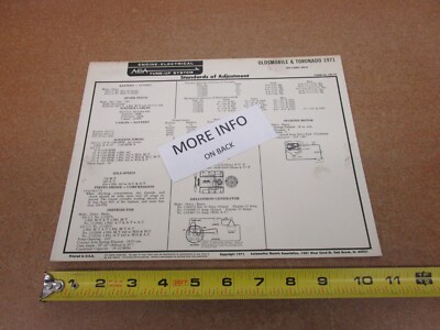 1971 Oldsmobile V8 455 Toronado Cutlass 98 88 AEA tune up chart spec sheet