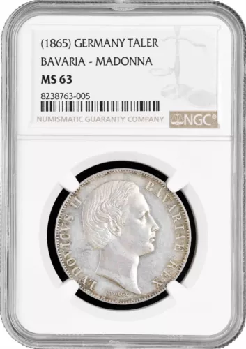 Bavaria 1 thaler ND (1865), NGC MS63, "King Ludwig II (1864 - 1886)" silver coin