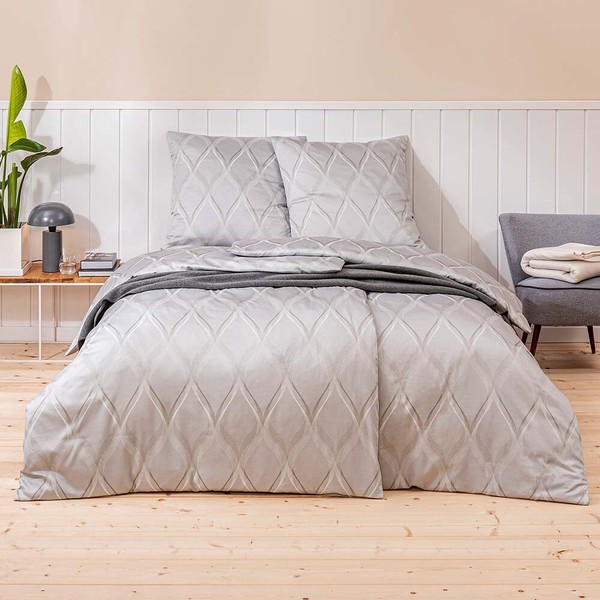 Estella Mako-Satin BettwäSche 135X200 Lyanna Silber Spiralen Wellen 7943-820-image